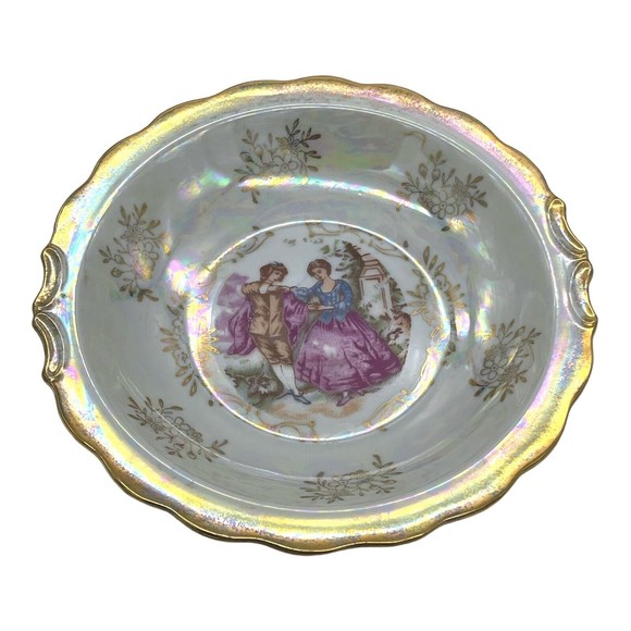 VINTAGE Japan Lusterware Portrait Of Courting Couple Pitcher and Bowl Gold Rim - Picture 10 of 15